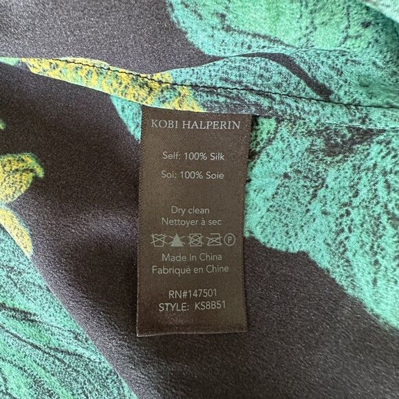 KOBI HALPERIN Yardi Seagreen Leaf Print Silk Blouse Womens Size S Small - Picture 11 of 13